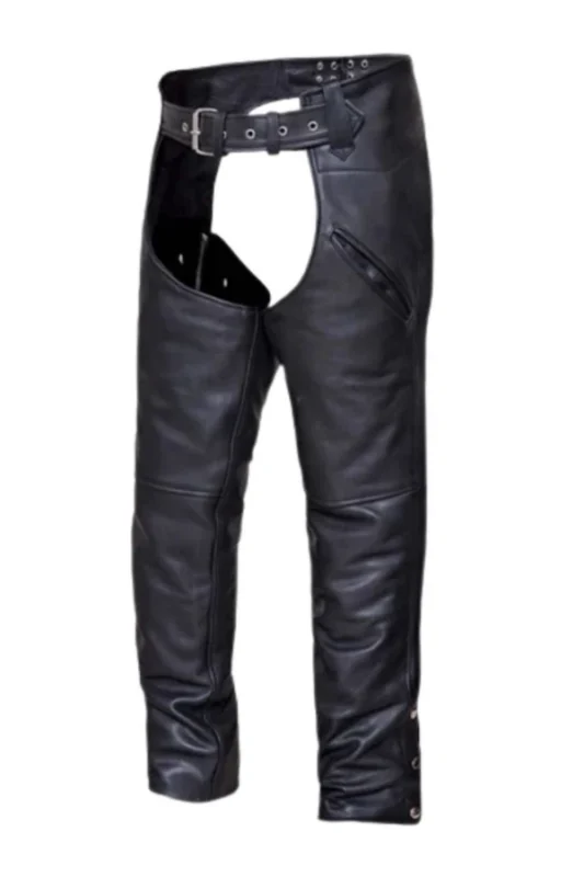 Highway Flex Black Leather Motorcycle Chaps Details View