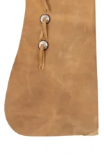 Honey Tan Leather Batwing Chaps with Brown Accents and Silver Conchos Details View
