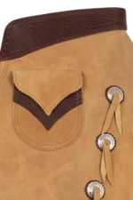 Honey Tan Leather Batwing Chaps with Brown Accents and Silver Conchos Pocket View