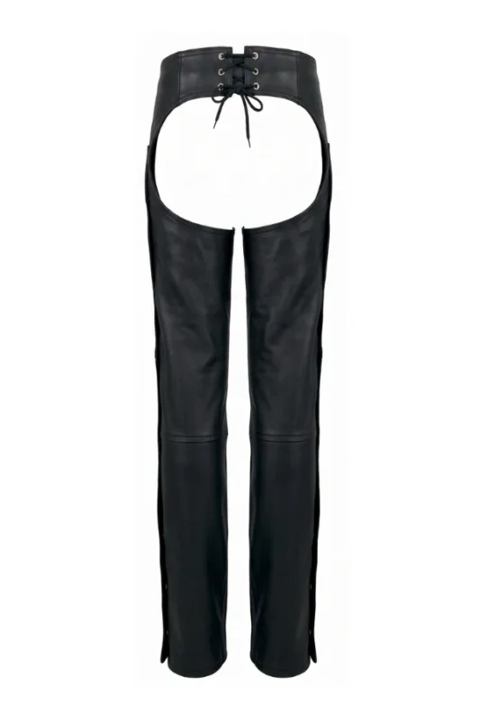 Iron Lace Women's Black Leather Motorcycle Chaps Back View
