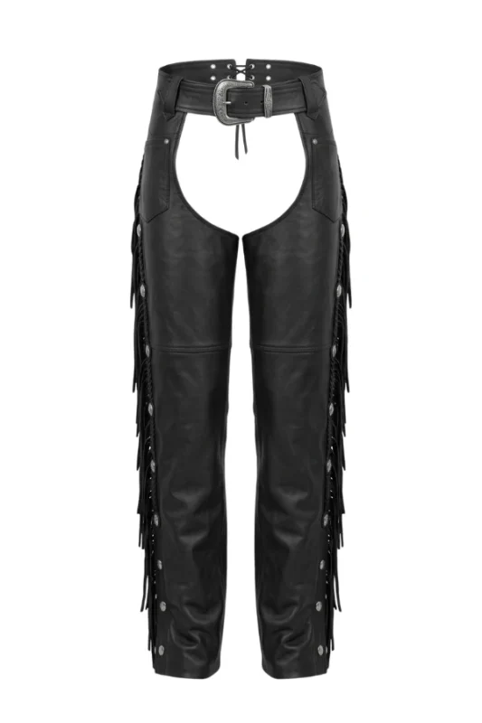 Iron Spur Fringe Leather Motorcycle Chaps