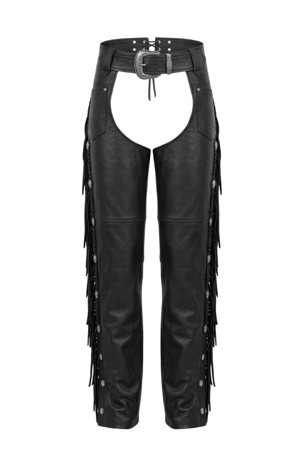 iron-spur-fringe-leather-motorcycle-chaps Iron Spur Fringe Leather Motorcycle Chaps