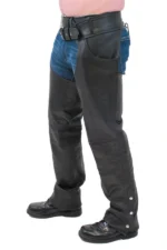 Iron Trail Adjustable Leather Motorcycle Chaps Worn View