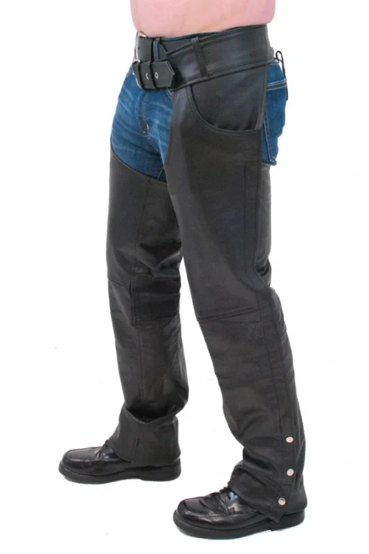 Iron Trail Adjustable Leather Motorcycle Chaps Worn View