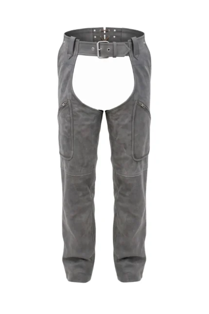 Iron Trail Distressed Gray Leather Motorcycle Chaps