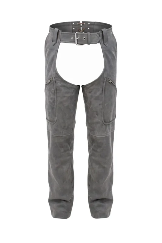Iron Trail Distressed Gray Leather Motorcycle Chaps