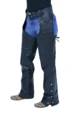 Iron Trail Leather Motorcycle Chaps Worn by Male Rider