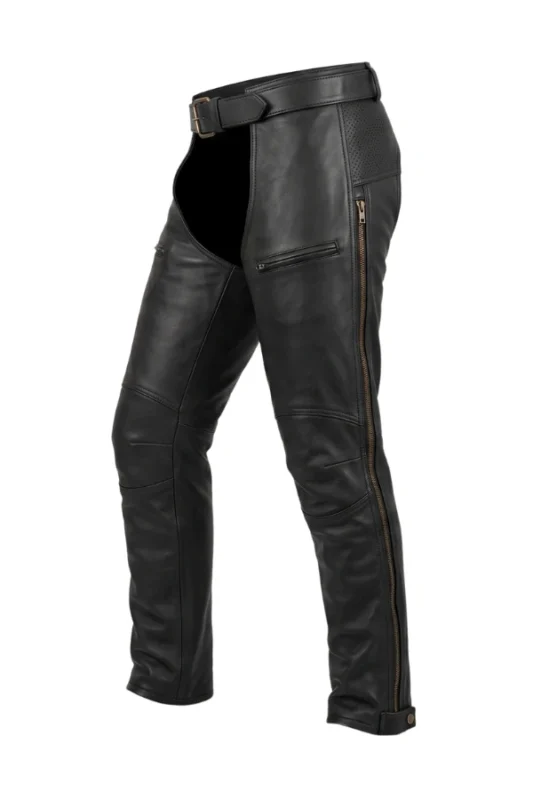IronStride Elite Big & Tall Leather Motorcycle Chaps Side View