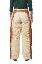 Ivory Creek Woolies Chaps with Tan Leather Panels and Fringe Back View