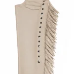 Ivory Frontier Fringe Shotgun Chaps with Tooled Brown Leather Yoke