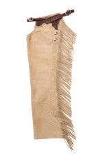 Ivory Trail Fringe Shotgun Chaps with Tooled Brown Yoke