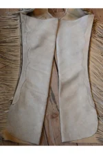 Ivory Trail Fringe Shotgun Chaps with Tooled Brown Yoke Back View