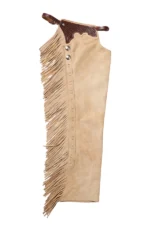 Ivory Trail Fringe Shotgun Chaps with Tooled Brown Yoke Side View