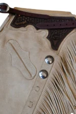Ivory Trail Fringe Shotgun Chaps with Tooled Brown Yoke View