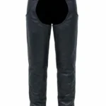 mens black insulated winter leather motorcycle chaps front