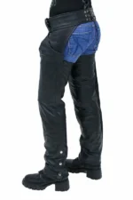 mens black insulated winter leather motorcycle chaps side
