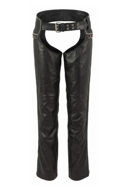 Midnight Edge Women's Studded Black Leather Motorcycle Chaps