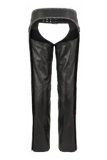 Midnight Edge Women's Studded Black Leather Motorcycle Chaps Back View