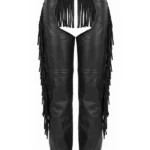 Midnight Fringe Women's Black Leather Motorcycle Chaps