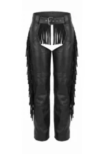 Midnight Fringe Women's Black Leather Motorcycle Chaps