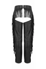 Midnight Fringe Women's Black Leather Motorcycle Chaps Back View