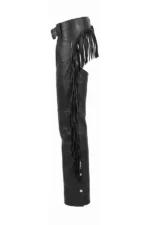 Midnight Fringe Women's Black Leather Motorcycle Chaps Side View