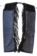 Midnight Mesa Shotgun Chaps with Tooled Leather Yoke and Fringe Back Detail