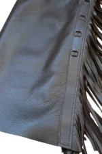 Midnight Mesa Shotgun Chaps with Tooled Leather Yoke and Fringe Detail