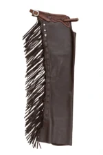 Midnight Mesa Leather Shotgun Chaps with Long Fringe Side View