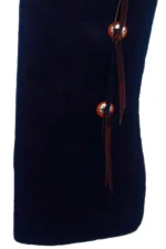 Midnight Navy Batwing Chaps with Burgundy Leather Yoke and Concho Accents Details View