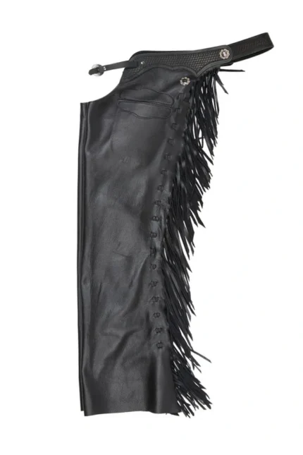 Midnight Rider Black Leather Fringe Shotgun Chaps