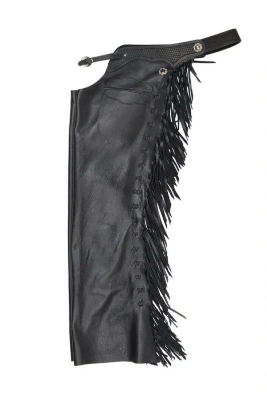 Midnight Rider Black Leather Fringe Shotgun Chaps