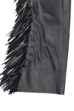 Midnight Rider Black Leather Fringe Shotgun Chaps Details View