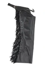 Midnight Rider Black Leather Fringe Shotgun Chaps Side View