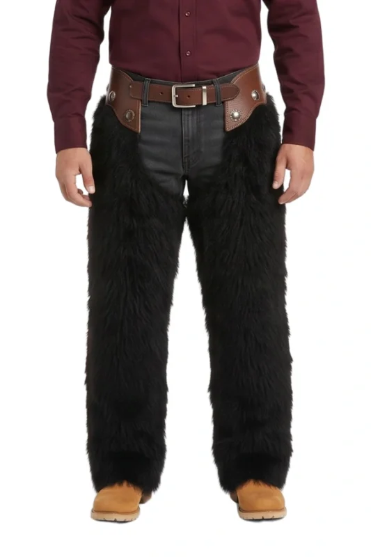 Midnight Ridge Woolies Chaps with Brown Leather Trim