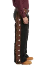 Midnight Ridge Woolies Chaps with Conchos and Leather Fringe Side View