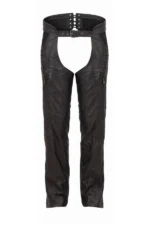 Midnight Rivet Women's Black Leather Motorcycle Riding Chaps