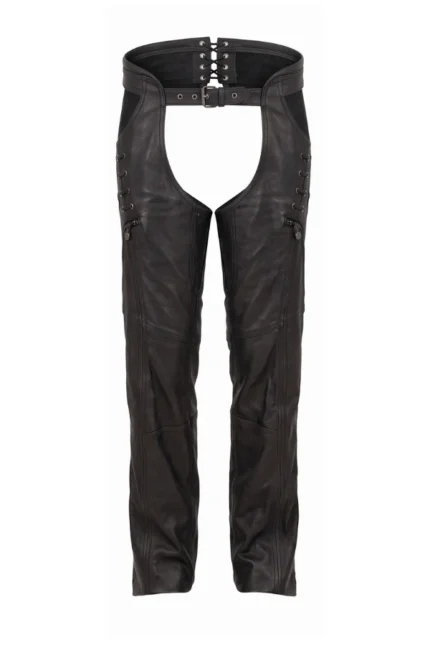 Midnight Rivet Women's Black Leather Motorcycle Riding Chaps