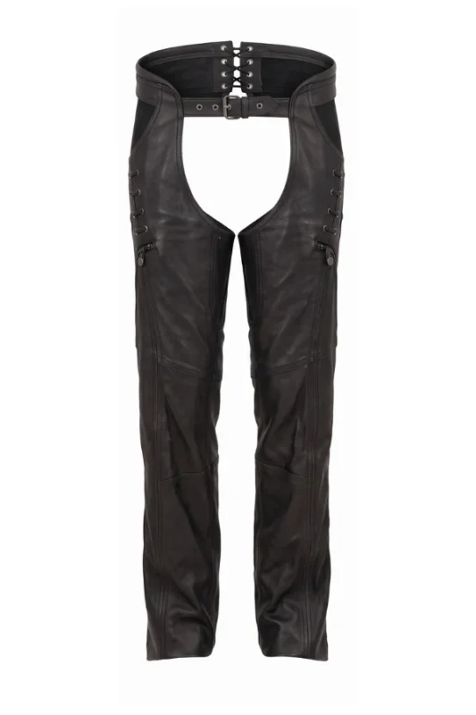 Midnight Rivet Women's Black Leather Motorcycle Riding Chaps