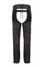Midnight Rivet Women's Black Leather Motorcycle Riding Chaps Back View