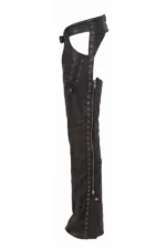 Midnight Rivet Women's Black Leather Motorcycle Riding Chaps Side View