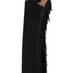 Midnight Tooled Leather Western Show Chaps with Long Black Fringe
