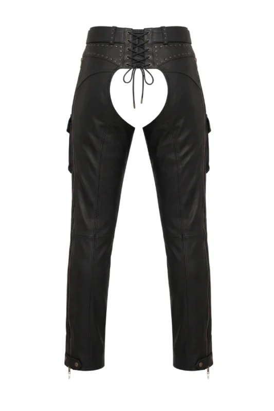 Midnight Valor Women's Big & Tall Leather Motorcycle Chaps Back View
