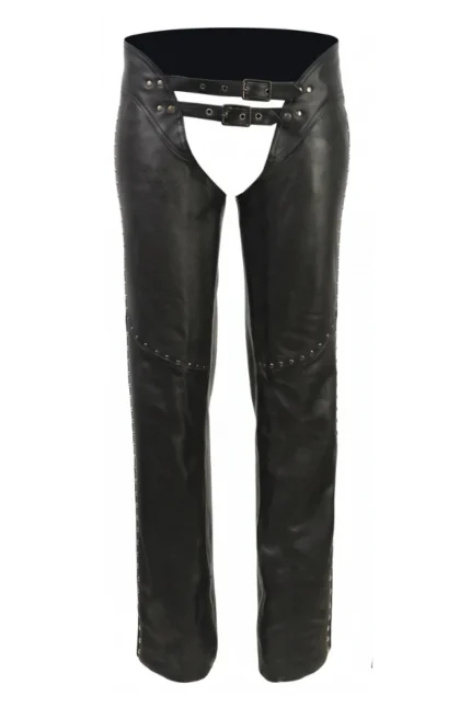 Nightfall Stud Women's Black Leather Motorcycle Chaps