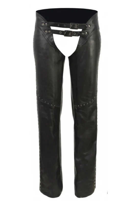 Nightfall Stud Women's Black Leather Motorcycle Chaps