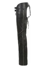 Nightfall Stud Women's Black Leather Motorcycle Chaps Side View