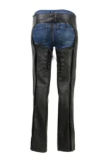 Nightfall Stud Women's Black Leather Motorcycle Chaps Worn Back View