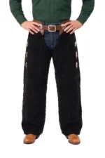 Obsidian Black Woolies Chaps with Leather Fringe