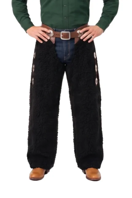 Obsidian Black Woolies Chaps with Leather Fringe