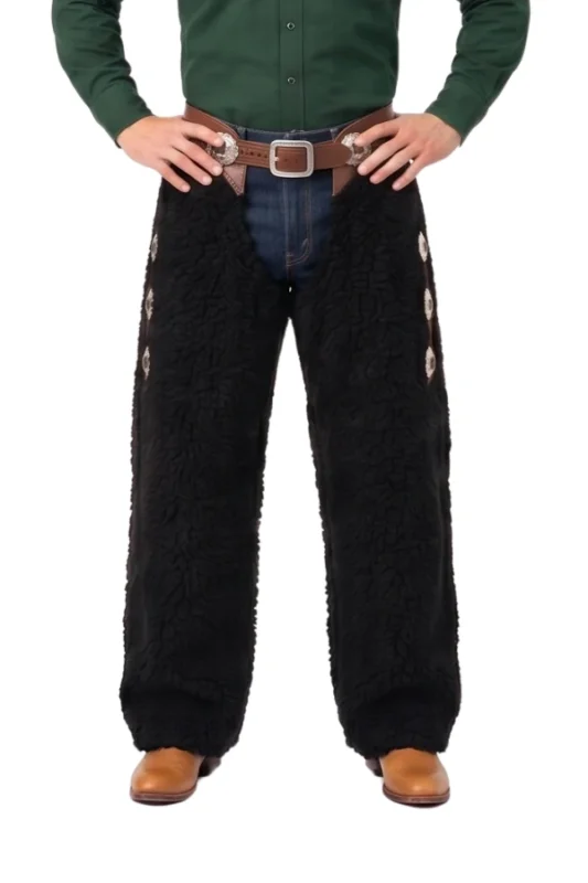 Obsidian Black Woolies Chaps with Leather Fringe